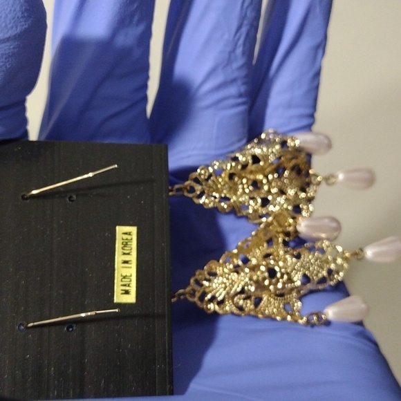 Women's Gold-tone Filigree Design 3.5" Long Beaded Drop Dangle Earrings, #5 - Picture 4 of 5